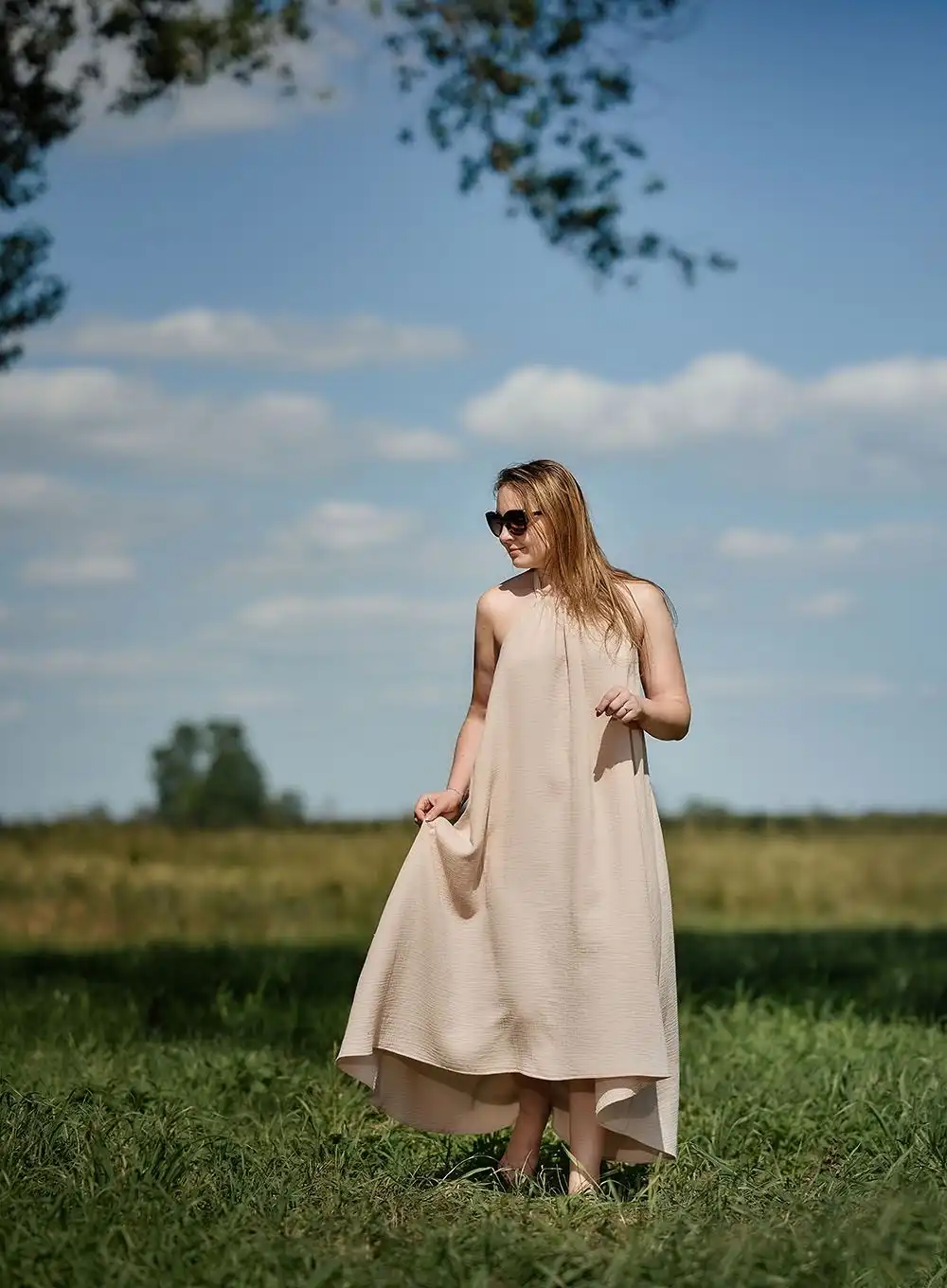 Sukienka muślinowa długa beż one size