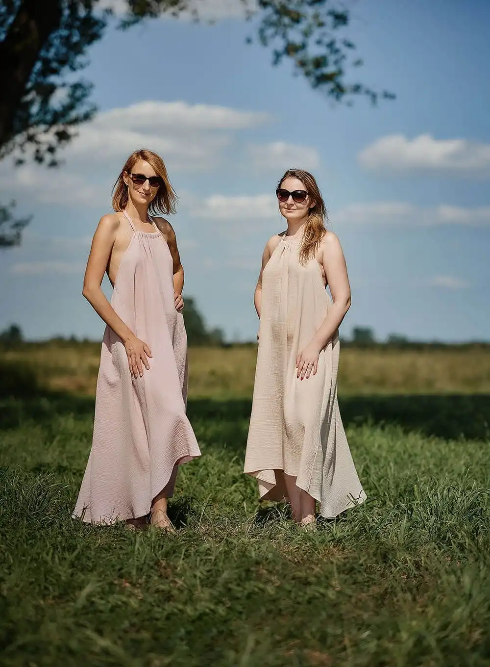 Sukienka muślinowa długa beż one size