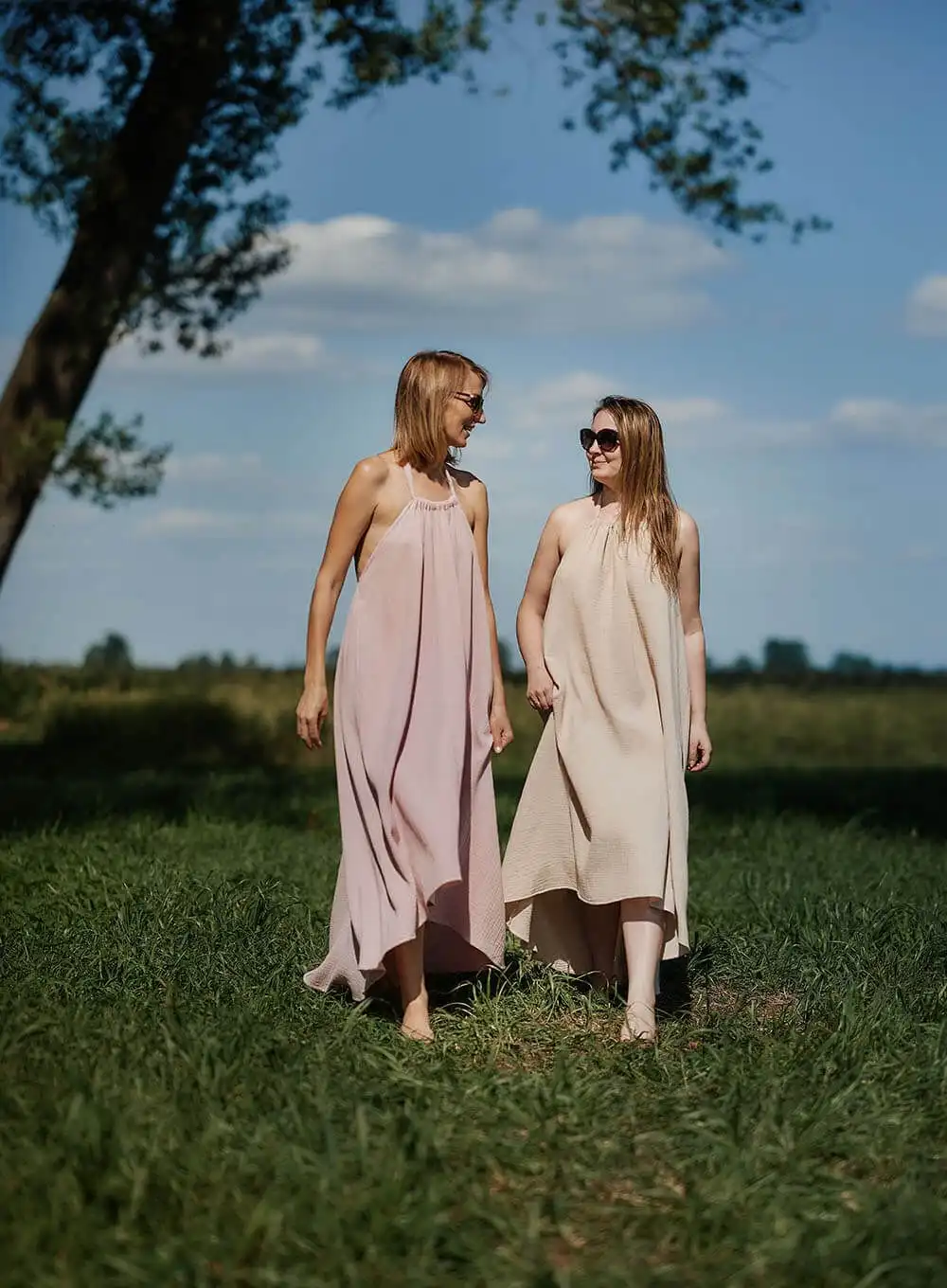 Sukienka muślinowa długa beż one size