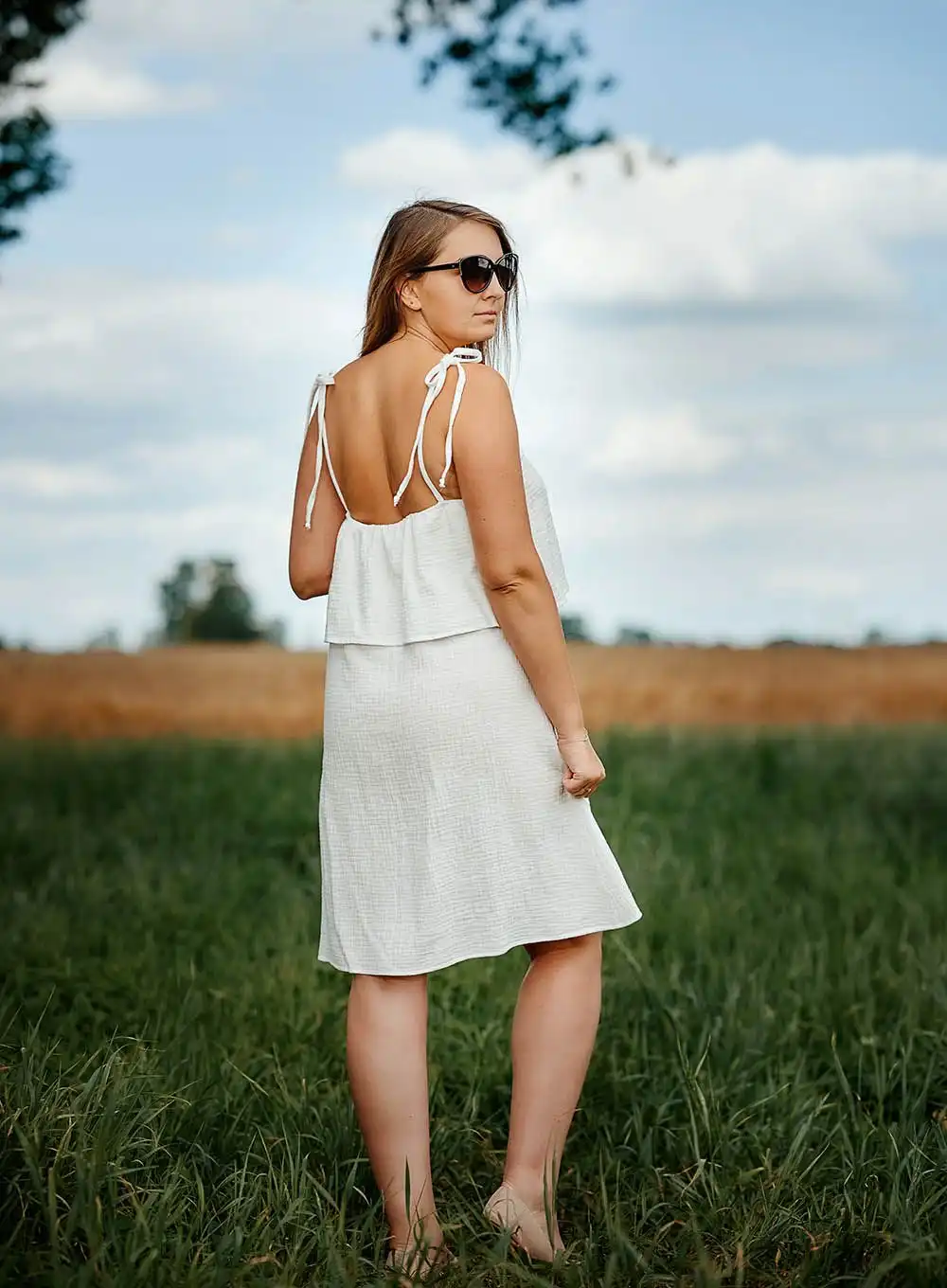 Sukienka muślin z falbanką na górze ecru one size