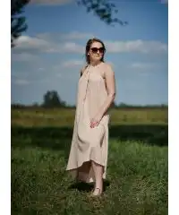 Sukienka muślinowa długa beż one size