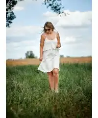 Sukienka muślin z falbanką na górze ecru one size