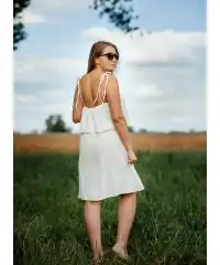 Sukienka muślin z falbanką na górze ecru one size