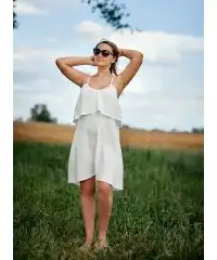 Sukienka muślin z falbanką na górze ecru one size